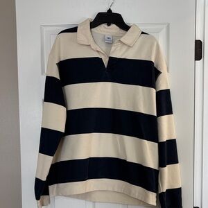 Zara Striped Rugby Shirt in Navy and Cream